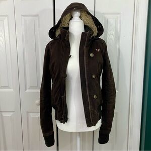 Hollister Brown Faux Fur Canvas Bomber Style Coat